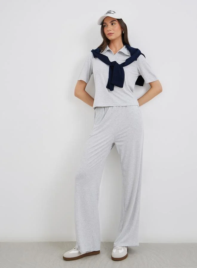 Take Two Take Two Solid Polo T-Shirt and Loose Fit Pants Co-Ords