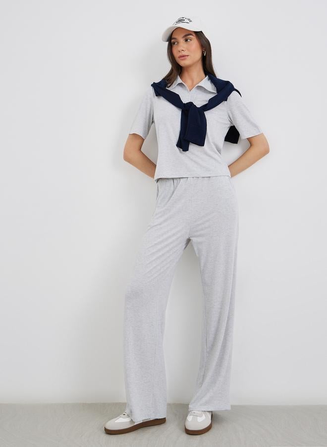 Take Two Solid Polo T-Shirt and Loose Fit Pants Co-Ords - Image 1