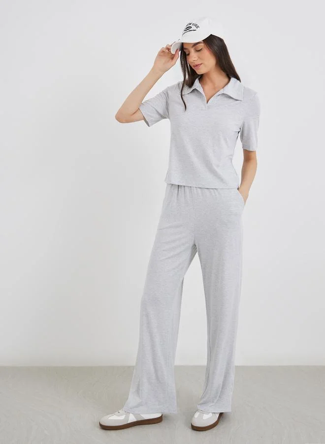 Take Two Take Two Solid Polo T-Shirt and Loose Fit Pants Co-Ords