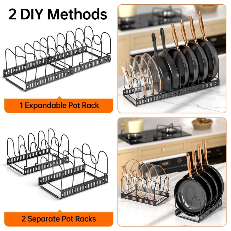 MUDEELA Pots and Pans Organizer Rack for under Cabinet, Expandable 11.81''-22.85'' Pot Lid Kitchen Cabinet Organizer Holder with 10 Adjustable Compartment Cutting Board Organizer for Pan Lid, Bakeware - Image 5