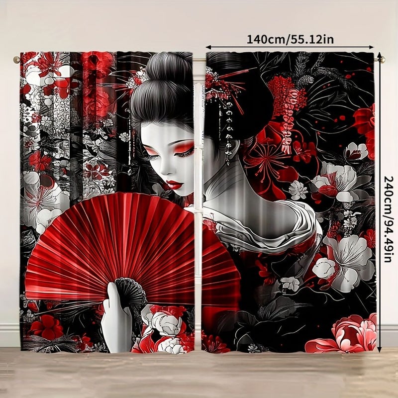2pcs Japanese Kimono Geisha Curtains Polyester 60x150cm Bedroom Doorway Decor - Image 4