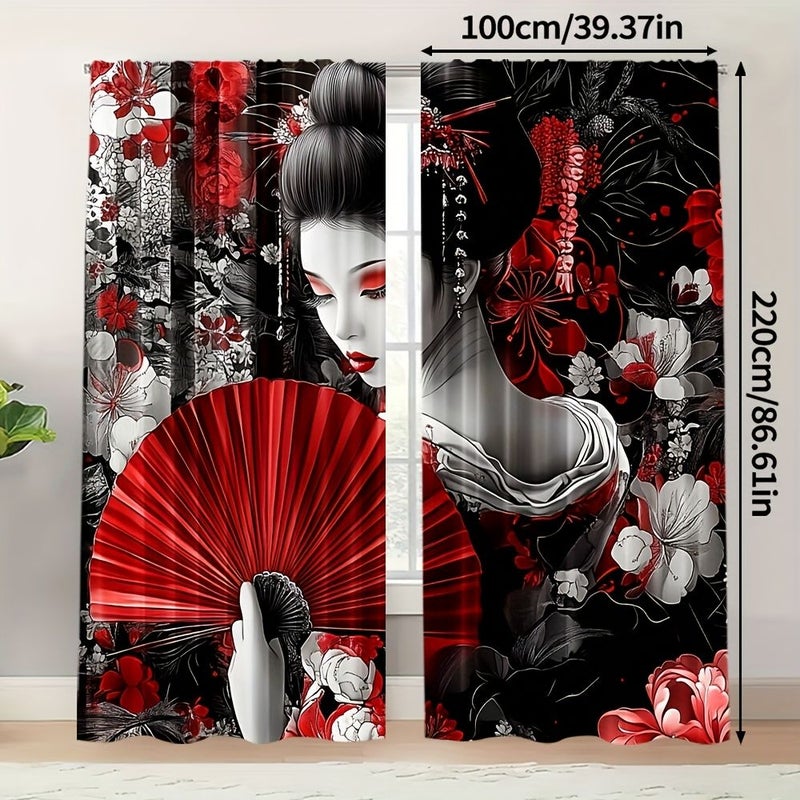 2pcs Japanese Kimono Geisha Curtains Polyester 60x150cm Bedroom Doorway Decor - Image 5