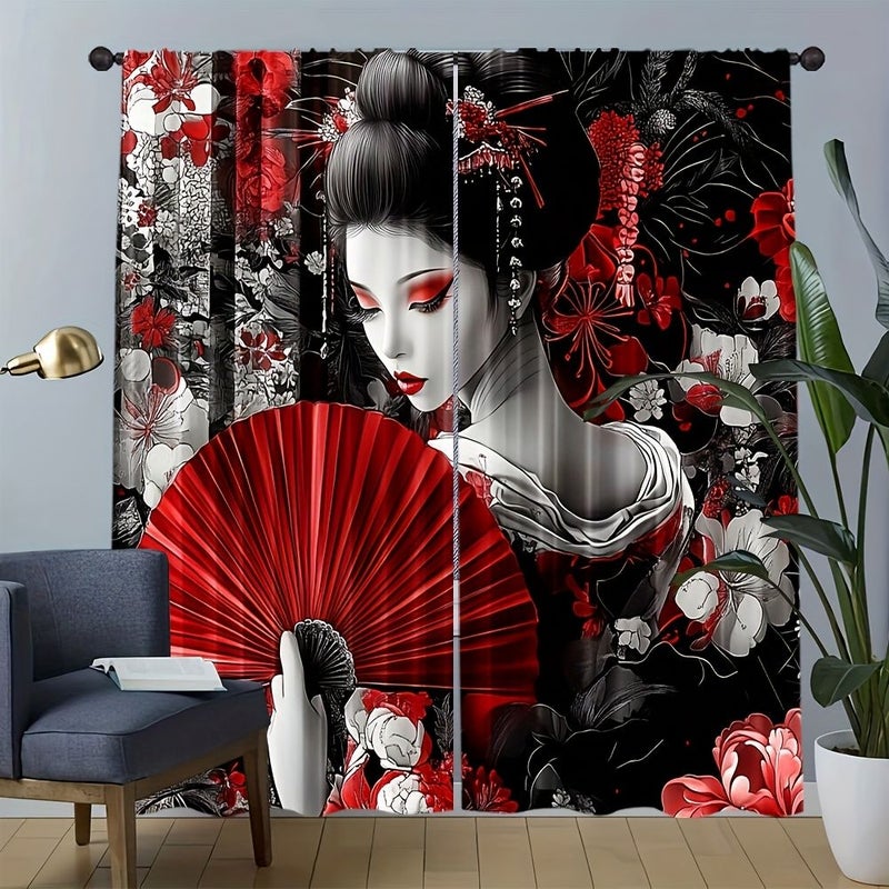 2pcs Japanese Kimono Geisha Curtains Polyester 60x150cm Bedroom Doorway Decor - Image 2