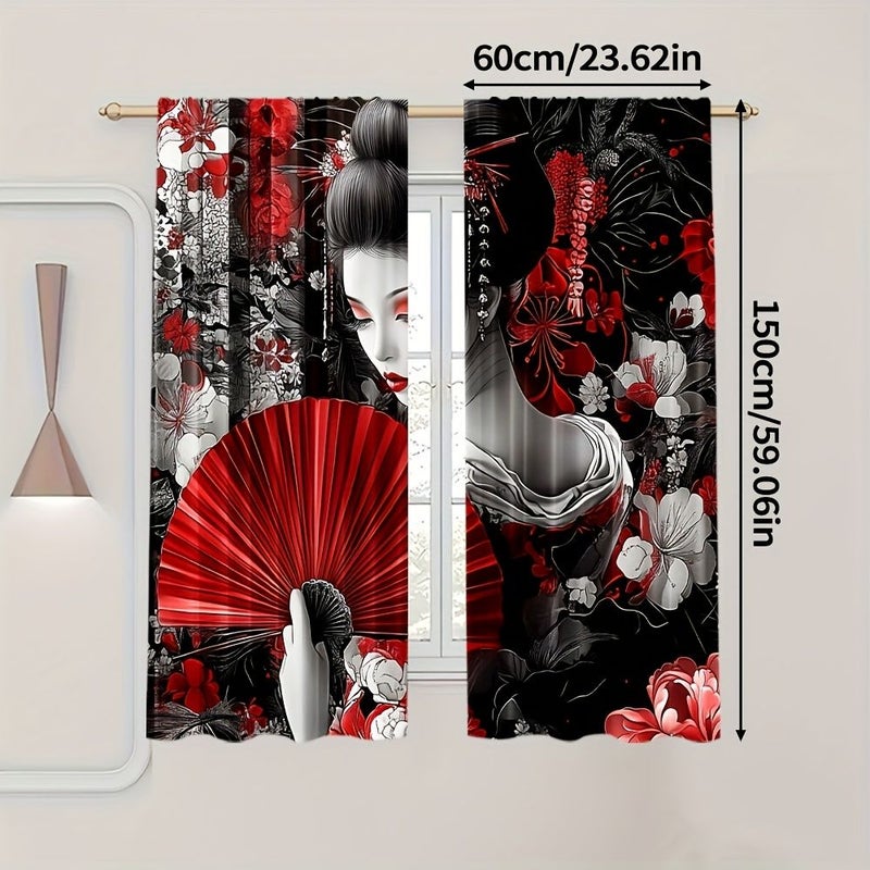 2pcs Japanese Kimono Geisha Curtains Polyester 60x150cm Bedroom Doorway Decor - Image 3