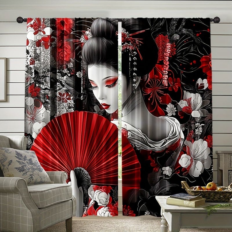 2pcs Japanese Kimono Geisha Curtains Polyester 60x150cm Bedroom Doorway Decor - Image 1
