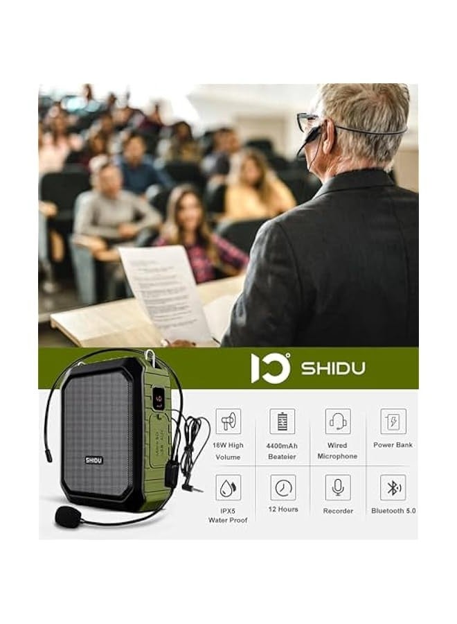 Voice Amplifier for Teacher with Portable Microphone and Speaker, 18W Megaphone with Wired Mic Headset, IPX5 Waterproof & Rechargeable Bluetooth Speaker Systems for Tour Guide (NOT Wireless) - Image 2