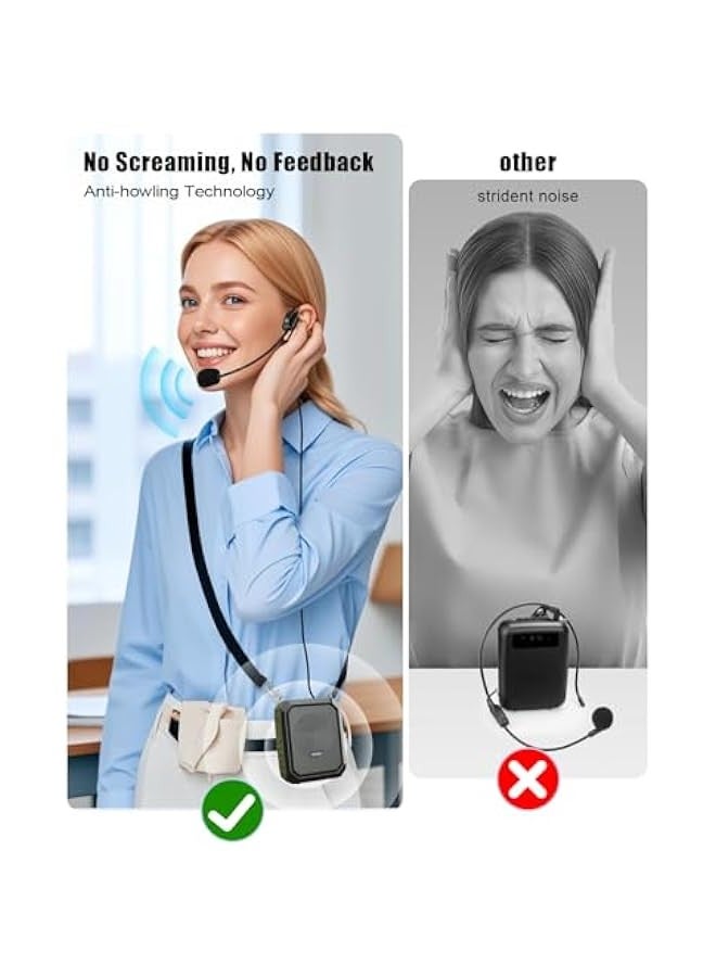 Voice Amplifier for Teacher with Portable Microphone and Speaker, 18W Megaphone with Wired Mic Headset, IPX5 Waterproof & Rechargeable Bluetooth Speaker Systems for Tour Guide (NOT Wireless) - Image 3