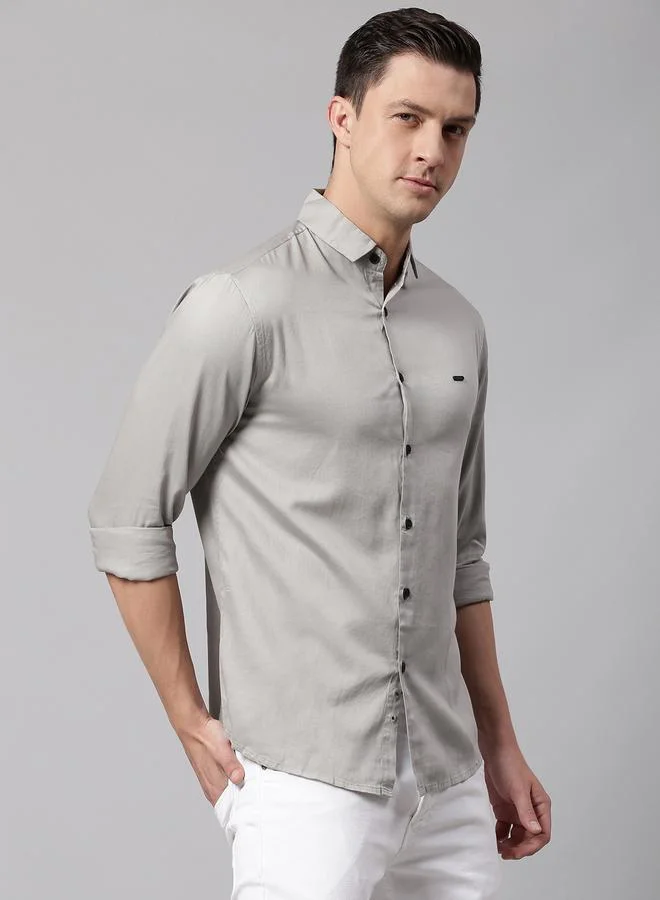 Grey Slim Fit Casual Spread Shirt - 100% Cotton