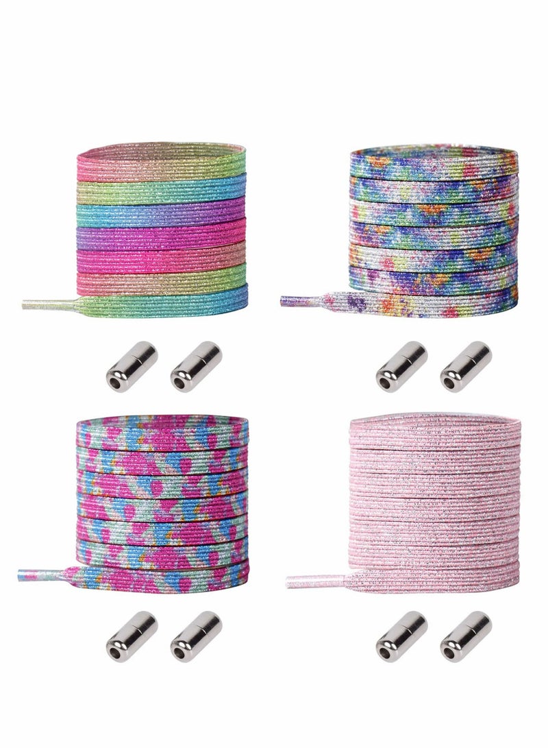 Excefore 4 Pair No Tie Laces Elastic Shoelaces Universal Quick Tie Shoe Laces with Metal Buckle for Kids and Adults (4 Colors) - Image 1