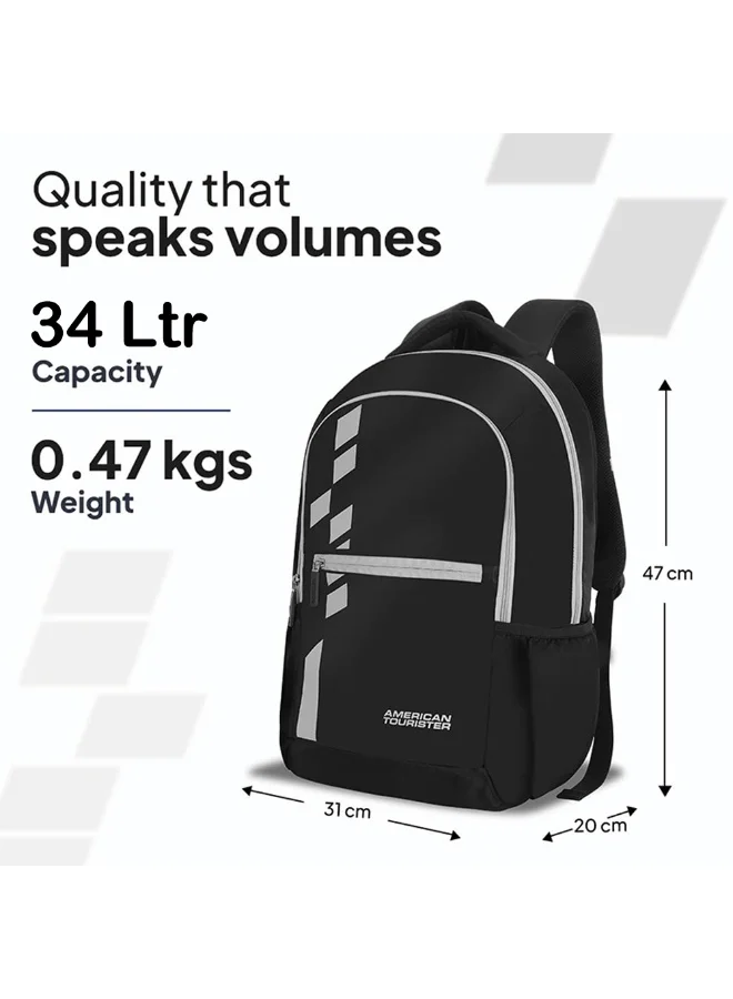 American Tourister Slate 2.0 Backpack 02, 34L Capacity, Polyester, Black|Fits 15.6" Laptop|Designed For Comfort|Voluminous Front Pocket|Lightweight|Bottle Holder - 1 Year International Warranty