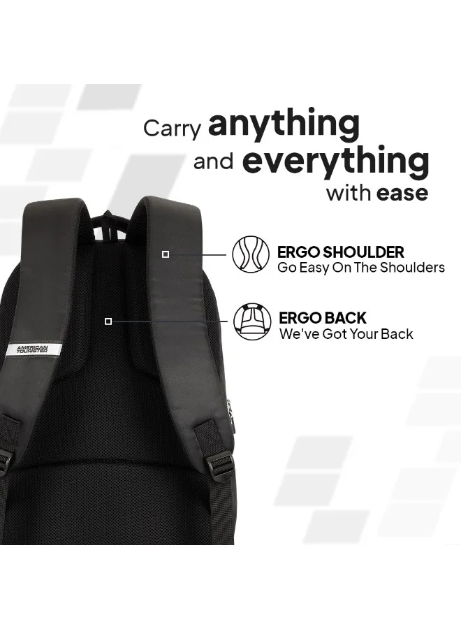 American Tourister Black Slate 2.0 Backpack 02, 34L Capacity, Polyester, Black|Fits 15.6" Laptop|Designed For Comfort|Voluminous Front Pocket|Lightweight|Bottle Holder - 1 Year International Warranty  | Best Price UAE