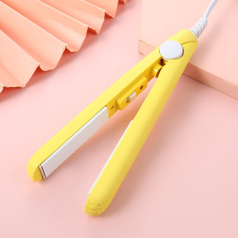 klarako Mini Hair Curler, Werdeny Ceramic Mini Hair Curler for Short Hair, 2 in 1 Mini Ceramic Curler and Hair Straightener, Mini Curling Iron 1/2 Inch Barrel Short Hair (Yellow) - Image 1