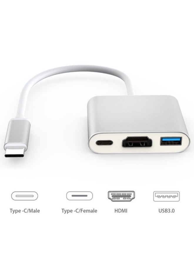 3 في 1 محول محور USB نوع C ، نوع C إلى HDMI 4K + USB 3.0 Port + PD شحن سريع متعدد الموانئ Dongle Convert - Image 3