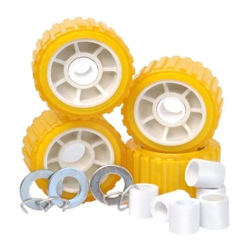 Tie Down Engineering 86144 5"" PVC Ribbed Wobble Roller Kit 4-Pk, Yellow, Standard - Image 1