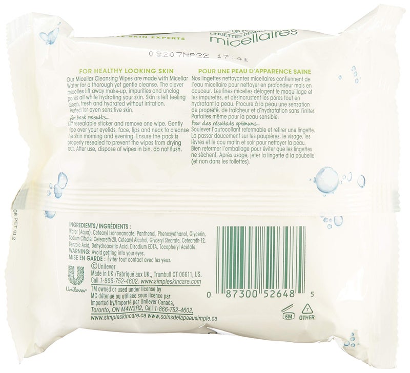 Simple Facial Wipes Micellar, 25 Count (Pack of 6) - Image 2