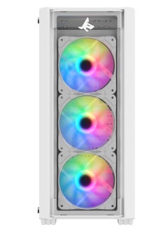 صندوق الكمبيوتر شاربكس STRIKER ARGB ATX مع لوحة شبكية أمامية (S-200W) مع 4 مراوح 120 مم ARGB مثبتة مسبقًا، جهاز تحكم عن بُعد، لوحة جانبية من الزجاج، ومنافذ: نوع C1 / USB3.0 *1 / USB2.0 2 / أزرار: الطاقة / إعادة التعيين / LED، (أبيض).  - Image 2