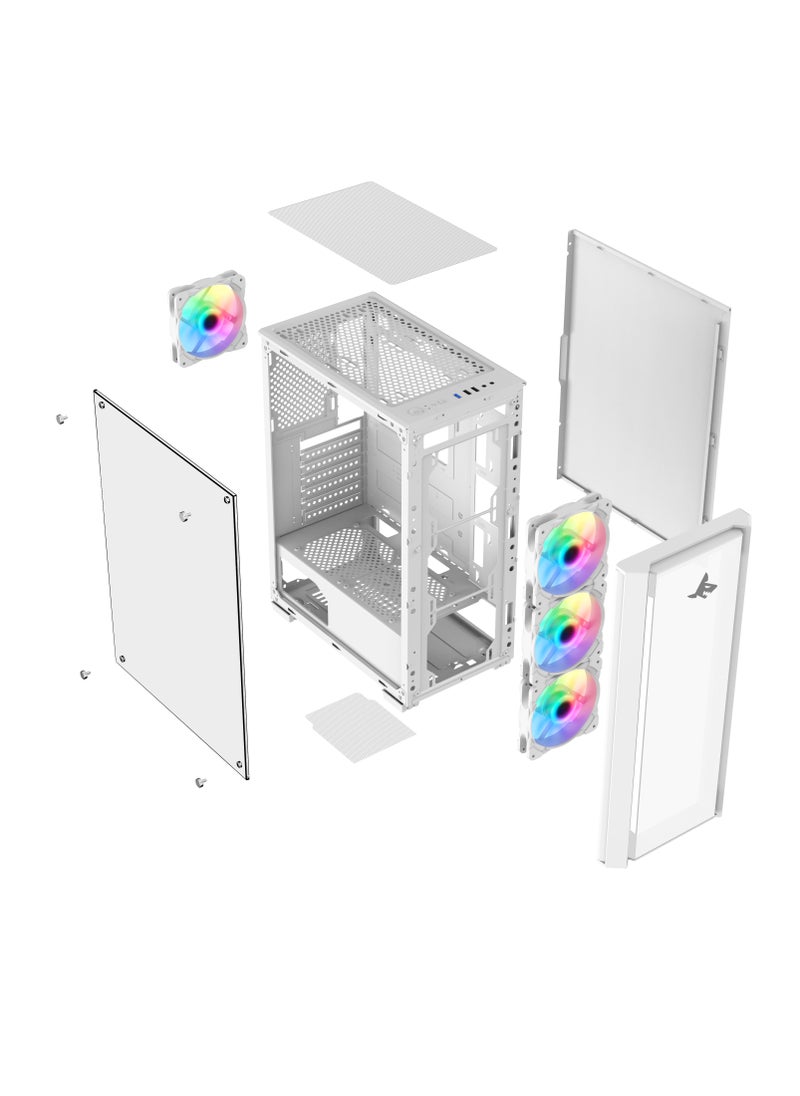 SHARX - SHARX CASE STRIKER  ARGB  ATX PC Case With Front Mesh Panel(S-200W), 4 x 120mm Pre-Installed Fans, Remote Controller, Glass Side Panel,Ports Type C*1/ USB3.0 *1/ USB2.0 *2 Buttons:Power/Reset/LED. - Image 1