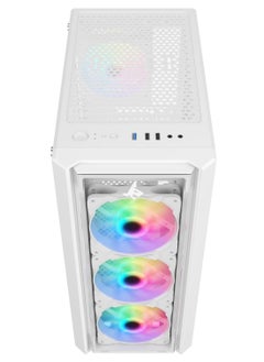 صندوق الكمبيوتر شاربكس STRIKER ARGB ATX مع لوحة شبكية أمامية (S-200W) مع 4 مراوح 120 مم ARGB مثبتة مسبقًا، جهاز تحكم عن بُعد، لوحة جانبية من الزجاج، ومنافذ: نوع C1 / USB3.0 *1 / USB2.0 2 / أزرار: الطاقة / إعادة التعيين / LED، (أبيض).  - Image 3