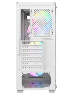 صندوق الكمبيوتر شاربكس STRIKER ARGB ATX مع لوحة شبكية أمامية (S-200W) مع 4 مراوح 120 مم ARGB مثبتة مسبقًا، جهاز تحكم عن بُعد، لوحة جانبية من الزجاج، ومنافذ: نوع C1 / USB3.0 *1 / USB2.0 2 / أزرار: الطاقة / إعادة التعيين / LED، (أبيض).  - Image 4