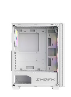 صندوق الكمبيوتر شاربكس STRIKER ARGB ATX مع لوحة شبكية أمامية (S-200W) مع 4 مراوح 120 مم ARGB مثبتة مسبقًا، جهاز تحكم عن بُعد، لوحة جانبية من الزجاج، ومنافذ: نوع C1 / USB3.0 *1 / USB2.0 2 / أزرار: الطاقة / إعادة التعيين / LED، (أبيض).  - Image 5