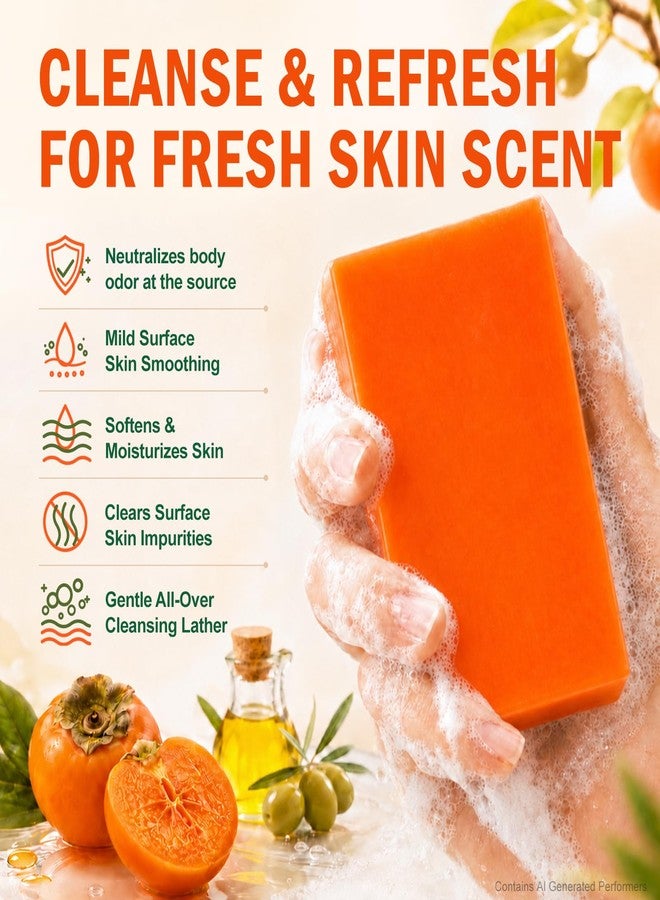 OAKDOLCHE 5 PCS Persimmon Soap Bar（80g） for Body Odor Control, Natural Refreshing Body Bar Soap for Old People Smell, Suitable for All Skin Types - Image 3