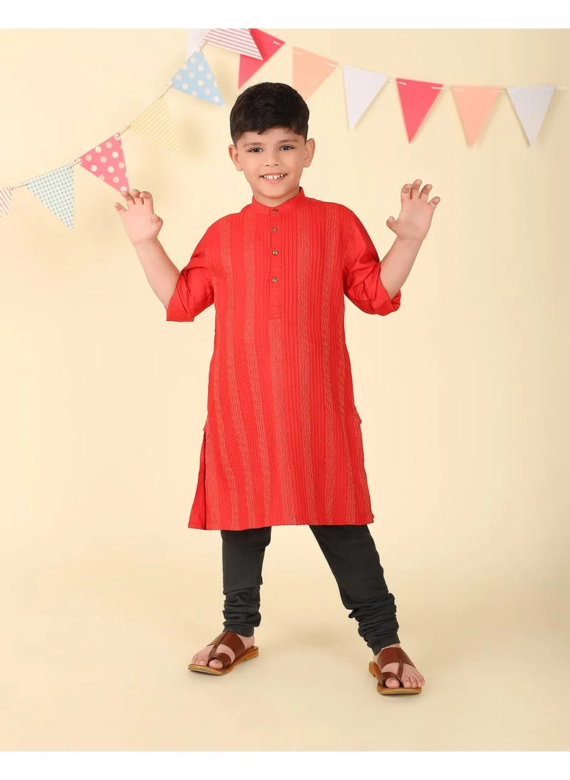 Fabindia Red Viscose Blend Woven Long Kurta
