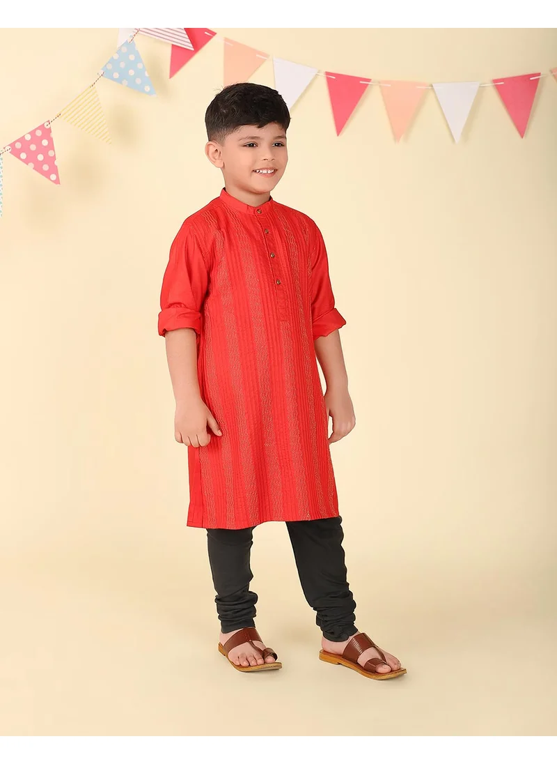 Fabindia Red Viscose Blend Woven Long Kurta
