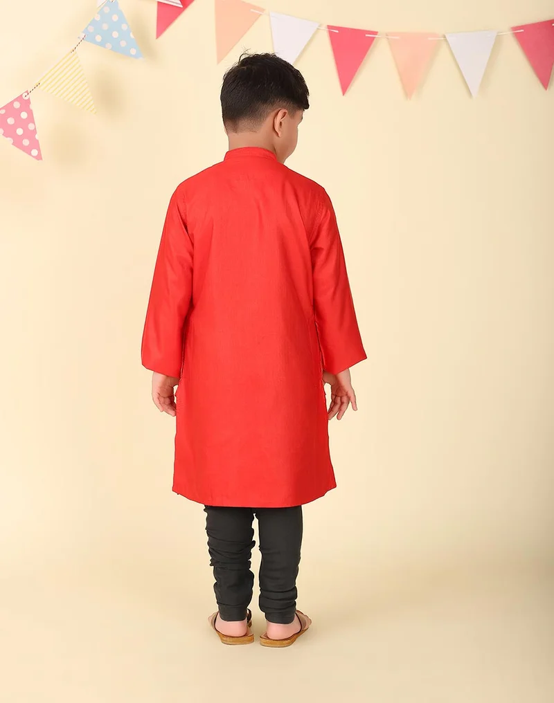 Fabindia Red Viscose Blend Woven Long Kurta