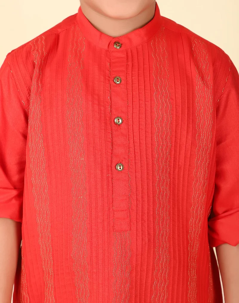 Fabindia Red Viscose Blend Woven Long Kurta
