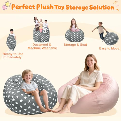 Lukeight Stuffed Animal Storage Bean Bag Chair Cover - Premium Velvet Organizer with YKK Zipper Holds 60+ Plush Toys, Washable Kids Room Decor (No Filling, Large) - Image 3