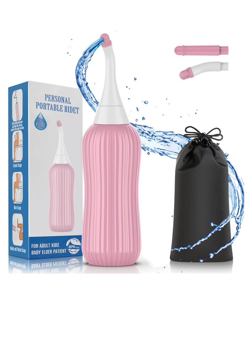 Portable Peri Bottle for Postpartum Care 15 oz with Silicone Nozzles Travel Bag and Cleaning Brush 450 ml Capacity - Image 1