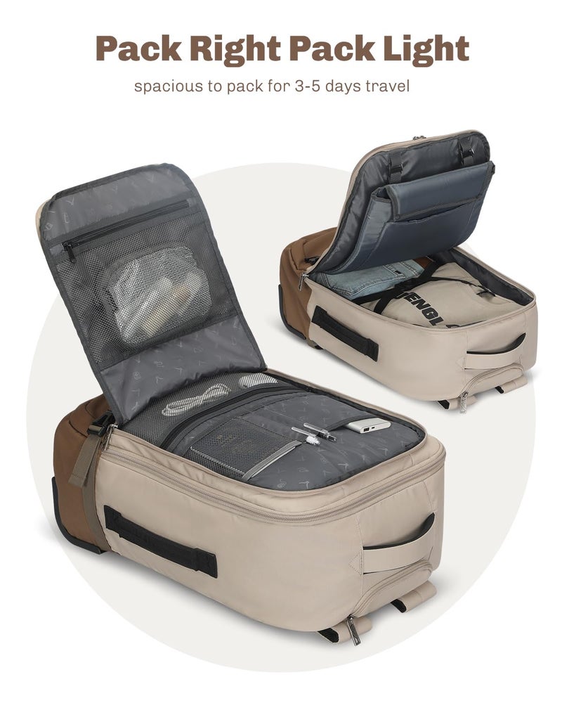 Hynes Eagle Rolling Backpack 42L Backpack with Wheels Airline Approved Carry on Luggage Laptop Travel Suitcase Bag for Women Men Khaki - Image 5