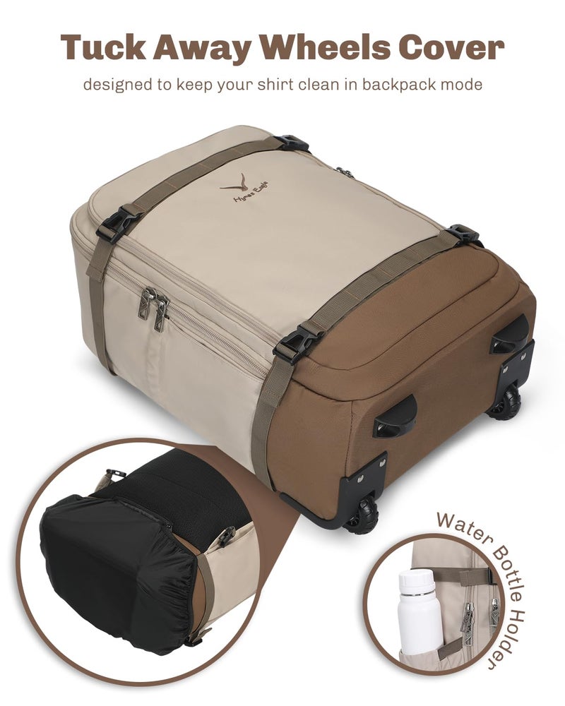 Hynes Eagle Rolling Backpack 42L Backpack with Wheels Airline Approved Carry on Luggage Laptop Travel Suitcase Bag for Women Men Khaki - Image 4