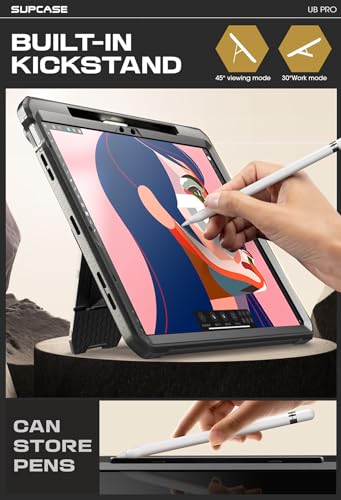 SUPCASE for iPad Air 11 Inch Case 7th Generation M3 2025, [Built-in Screen Protector & Pencil Holder & Stand] Rugged Cover for iPad Air 7th/6th/5th/4th Gen (11/10.9 Inch, 2025/2024/2022/2020), Black - Image 4