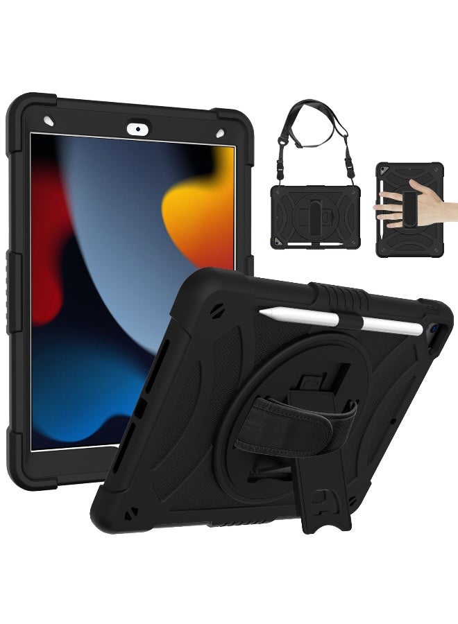 NIBEMINENT Case for ipad 9th/8th/7th Generation 10.2'' Heavy Duty Screen Protector 360° Rotating Stand Handle Pencil Holder Shockproof Drop Protection Shoulder/Hand Strap Durable Kids-Friendly  - Image 1