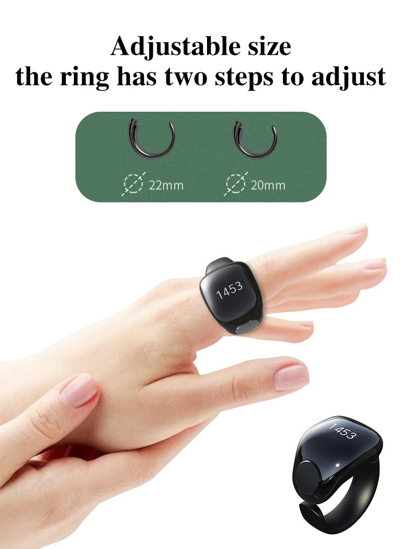 WESLAMIC iTasbih Zikr Smart Ring, OLED Display Adjustable Counter Prayer Reminders 2 Replace Sizes（20/22mm), Magnet Charging APP Support Waterproof Bluetooth for Muslims (Black) - Image 2