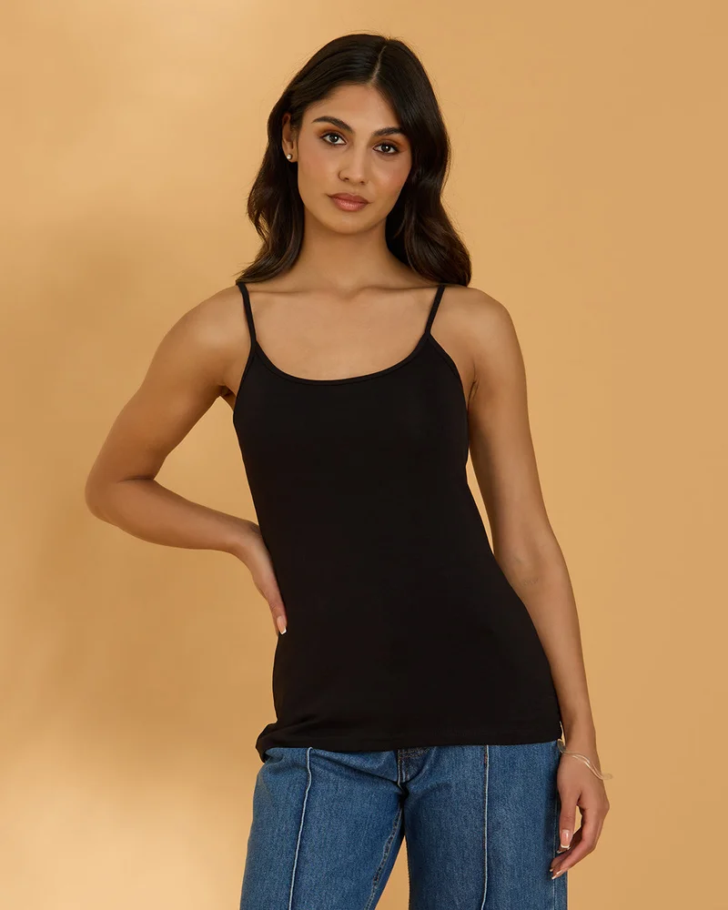 REDTAG Women Black Basic Cami Vest