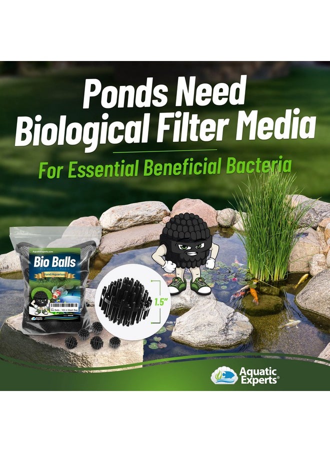 Bio Balls Filter Media Bulk  1.5 Inch Bio Balls For Pond Filter  Bio Balls Large For Pond Filter Media For Outdoor Ponds, Bio Balls For Aquarium Filter, (100 Count With Mesh Bag)