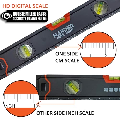 Harden 400mm Spirit Level with Magnetic Base, Heavy Duty Aluminium Frame Body, Rubber Handle - 580534-N - Image 5