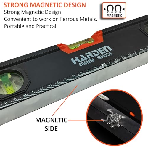 Harden 400mm Spirit Level with Magnetic Base, Heavy Duty Aluminium Frame Body, Rubber Handle - 580534-N - Image 3