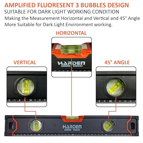 Harden 400mm Spirit Level with Magnetic Base, Heavy Duty Aluminium Frame Body, Rubber Handle - 580534-N - Image 4
