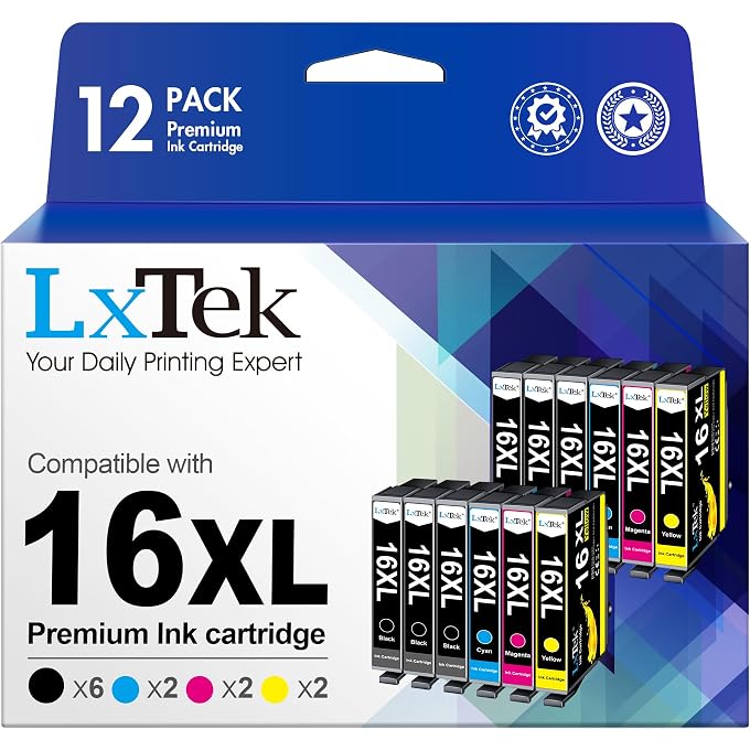 LxTek Compatible Ink Cartridge Replacement for 16XL for Workforce WF-2750 WF-2760 WF-2660 WF-2650 WF-2630 WF-2540 WF-2530 WF-2010 WF-2510 (6 Black 2Cyan 2Magenta 2Yellow,12-Pack)