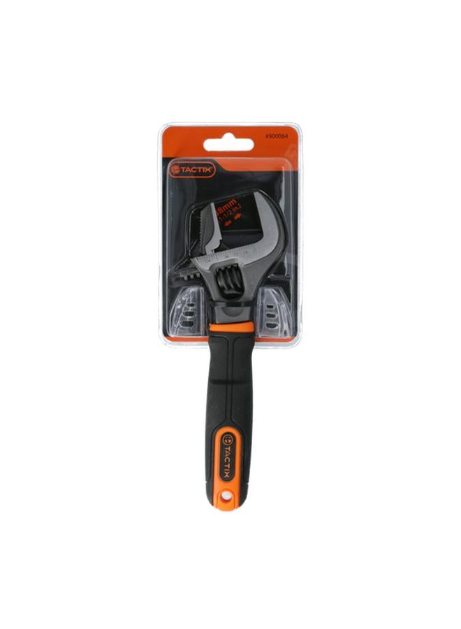 Tactix Wide Mouth Adjustable Wrench with Non-Slip Handle Black and Orange 8inch  - Image 1