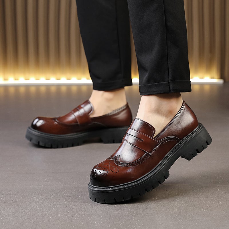 Men'S Casual Style Leather Shoes, Trendy Large-Toe Slip-On Loafers, Men'S Business Thick-Soled Heightening Large Size 4546 Men - Image 2