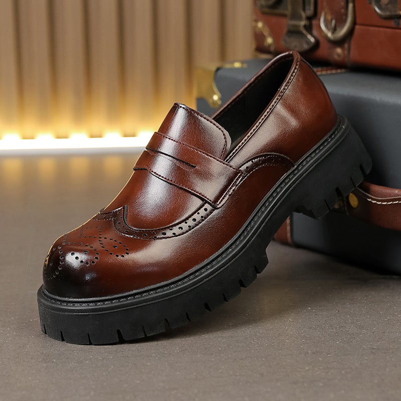 Men'S Casual Style Leather Shoes, Trendy Large-Toe Slip-On Loafers, Men'S Business Thick-Soled Heightening Large Size 4546 Men - Image 3