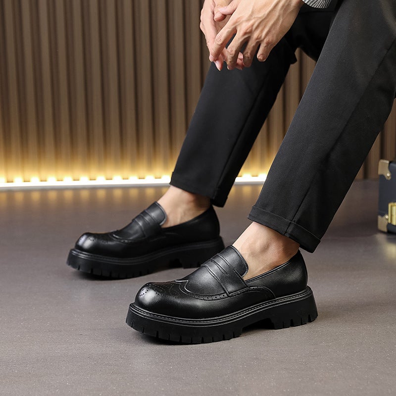 Men'S Casual Style Leather Shoes, Trendy Large-Toe Slip-On Loafers, Men'S Business Thick-Soled Heightening Large Size 4546 Men - Image 5