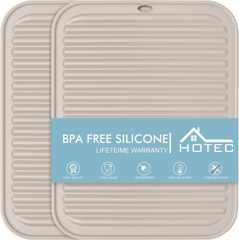 hotec 446℉ Heat Resistant Silicone Trivets, Hot Pot Holder Rest, Multi-Purpose Hot Pads for Kitchen Counter &Table, Set of 2, Khaki - Image 1