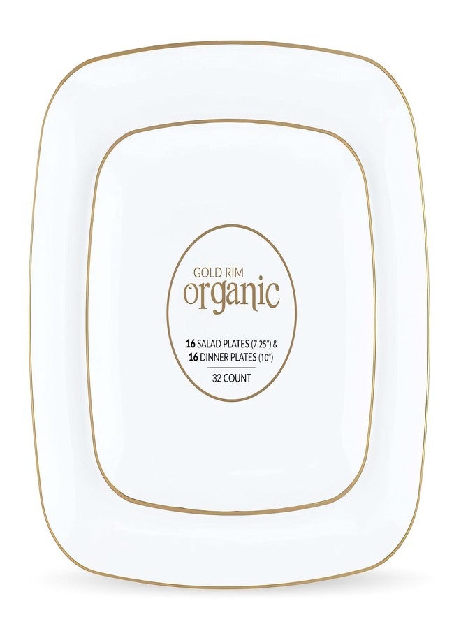 Blue Sky Organic White Square Plates Combo (32 Count) | Premium Plastic Plates: 7.25" & 10" | Gold-Rimmed Disposable Dinnerware Party Essentials - Image 4