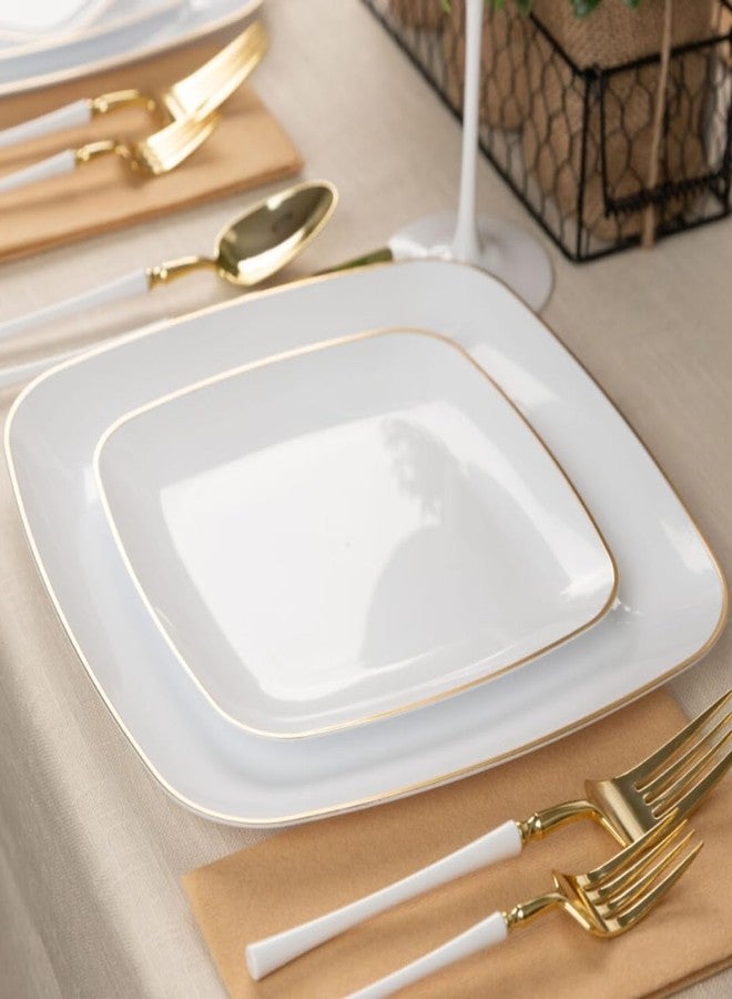 Blue Sky Organic White Square Plates Combo (32 Count) | Premium Plastic Plates: 7.25" & 10" | Gold-Rimmed Disposable Dinnerware Party Essentials - Image 2