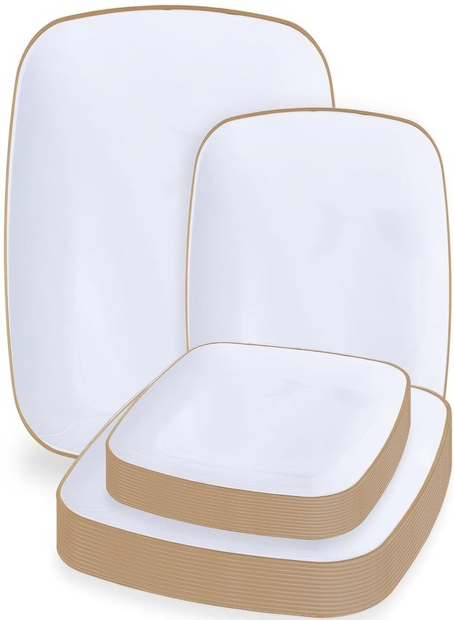 Blue Sky Organic White Square Plates Combo (32 Count) | Premium Plastic Plates: 7.25" & 10" | Gold-Rimmed Disposable Dinnerware Party Essentials - Image 1
